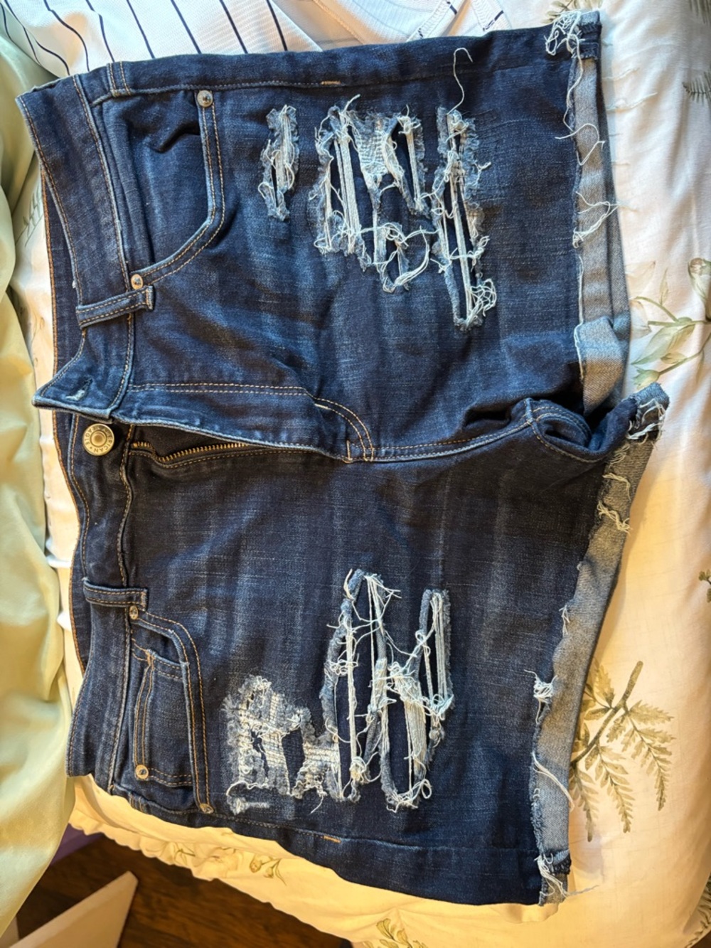 American Eagle Outfitters Dark Blue Distressed Denim Shorts